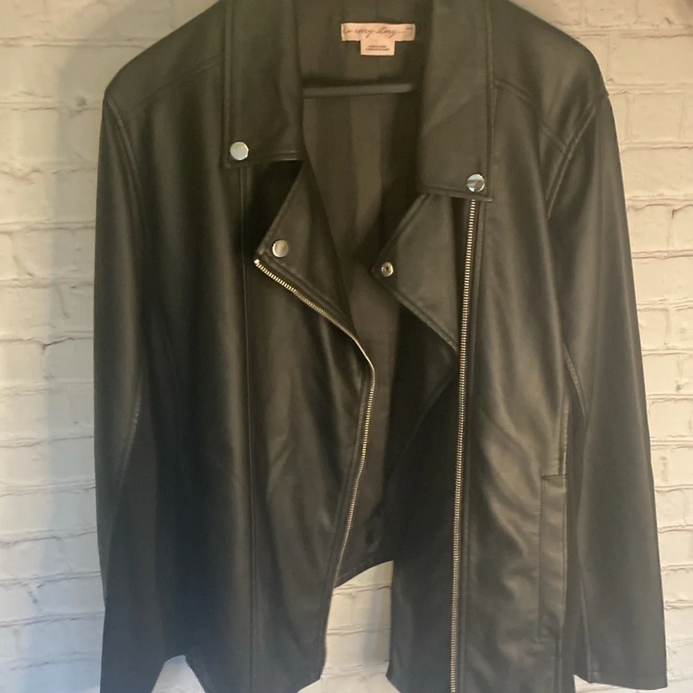 Pennington’s Black Moto Biker Faux Leather Classic Zip Up Jacket 1X - Picture 14 of 14